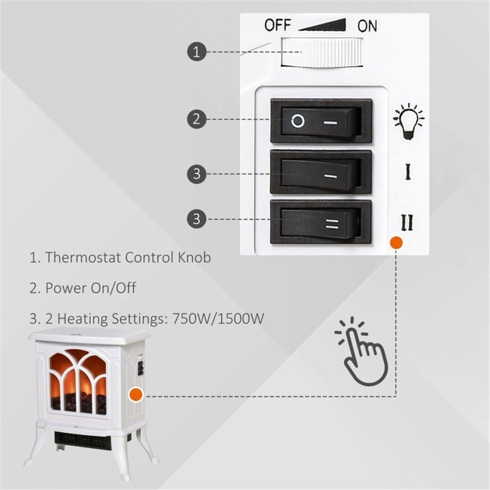 Calefactor Eléctrico Chimenea YABEY 750W/1500W Blanco 37.5x22.9x43.7cm