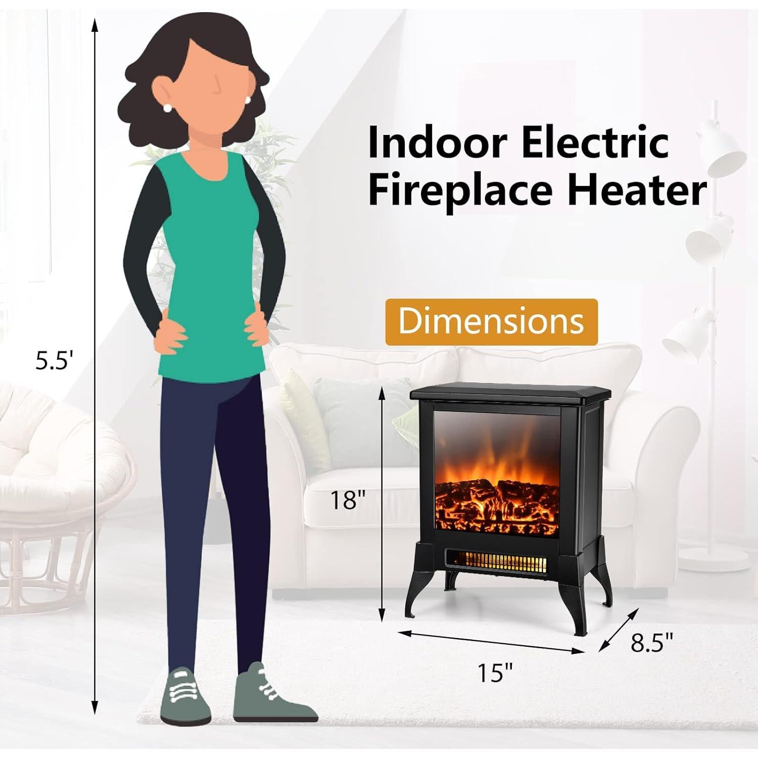 Chimenea Eléctrica ORALNER 1400W 3D Negra 45.7 cm