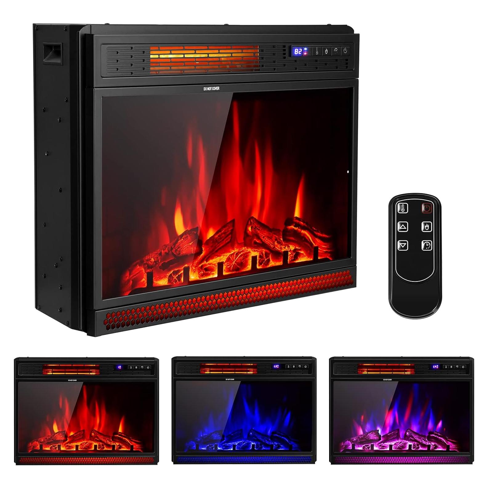 ORALNER Electric Fireplace Insert 25 Inch, Recessed Fireplace Heater with Adjustable Brightness, Remote Control & 6H Timer, Overheating Protection, 900W/1350W Fireplace Insert for TV Stand, Black