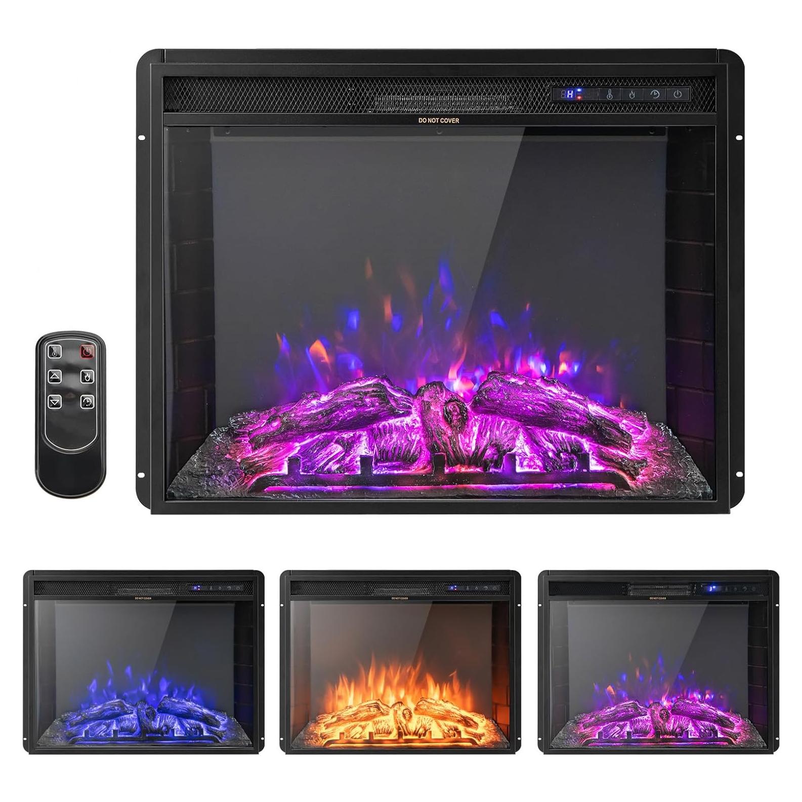 Chimenea Eléctrica Recesada RELAX4LIFE 26" 750/1500W 3 Llamas