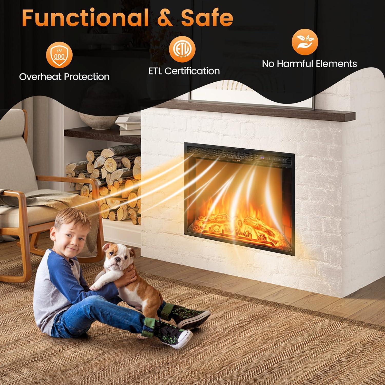Chimenea Eléctrica Recesada RELAX4LIFE 26" 750/1500W 3 Llamas