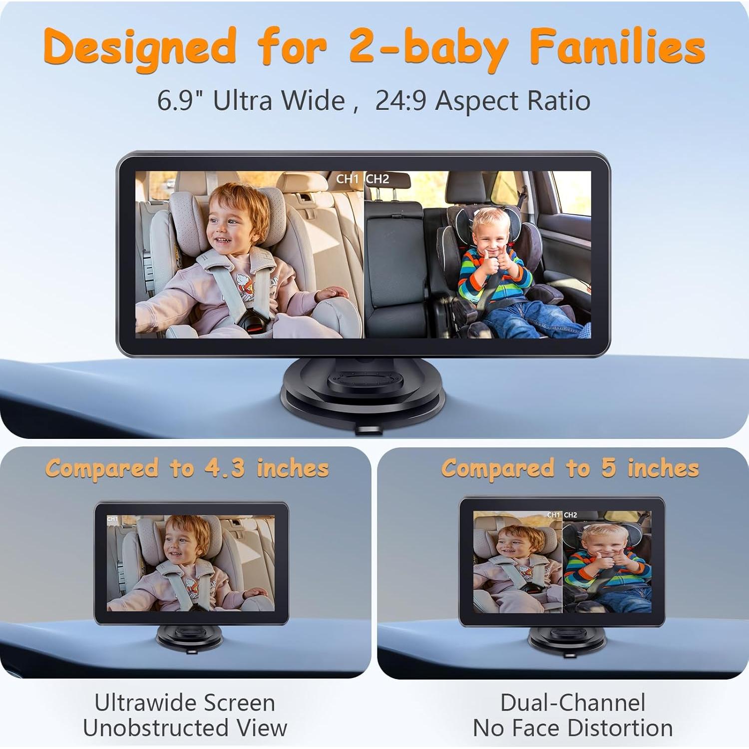Cámara para Bebés en el Auto Yakry Y13 - Pantalla 6.9" HD 1080P