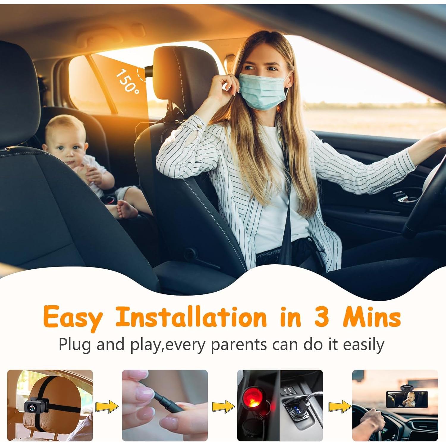 Cámara para Bebés en el Auto Yakry Y13 - Pantalla 6.9" HD 1080P