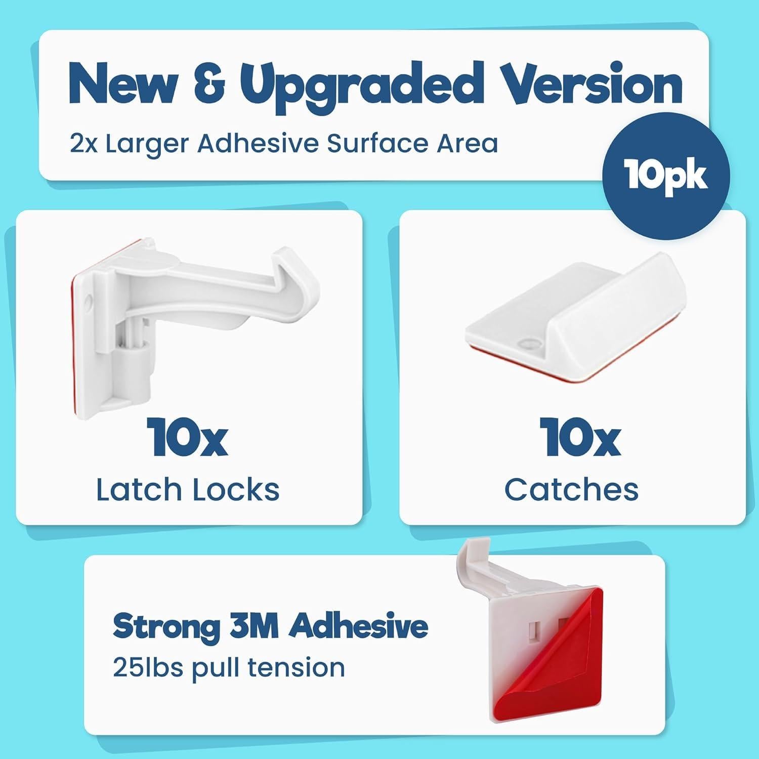 Cerraduras de Seguridad Mejoradas para Gabinetes - 10 Pzas