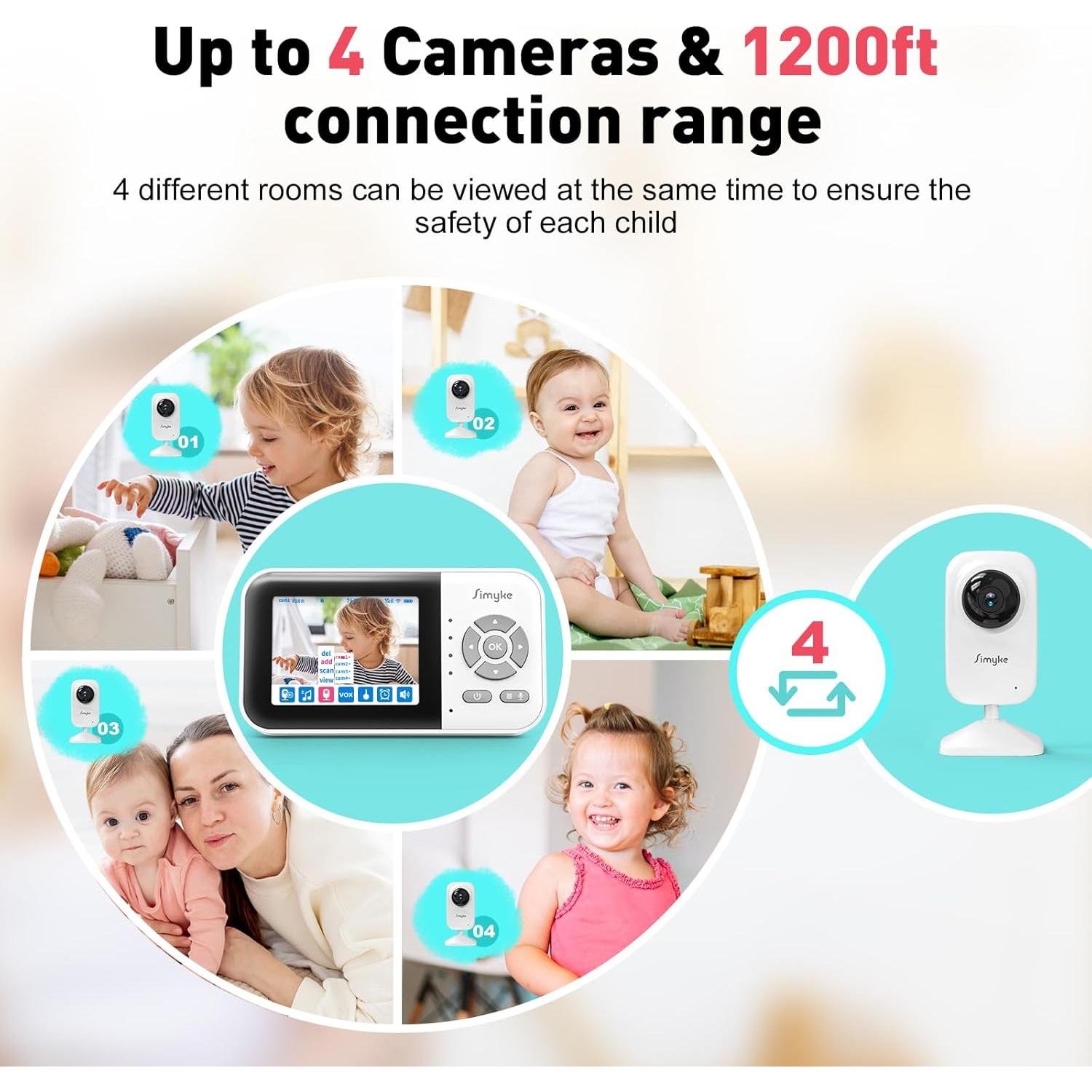 Monitor de Bebé WiFi Simyke BME28-1 Pantalla 7.11 cm