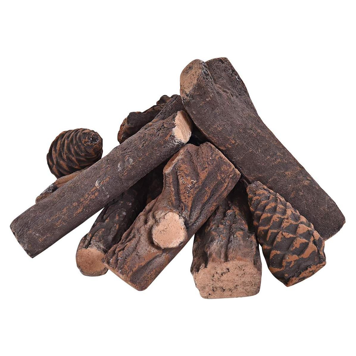 Juego de troncos de cerámica Goplus para chimeneas 9 PCS
