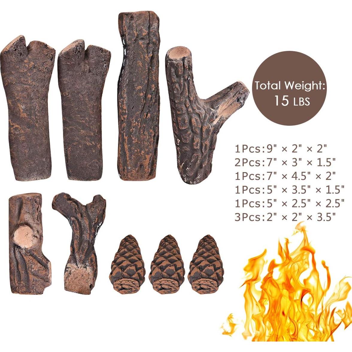 Juego de troncos de cerámica Goplus para chimeneas 9 PCS