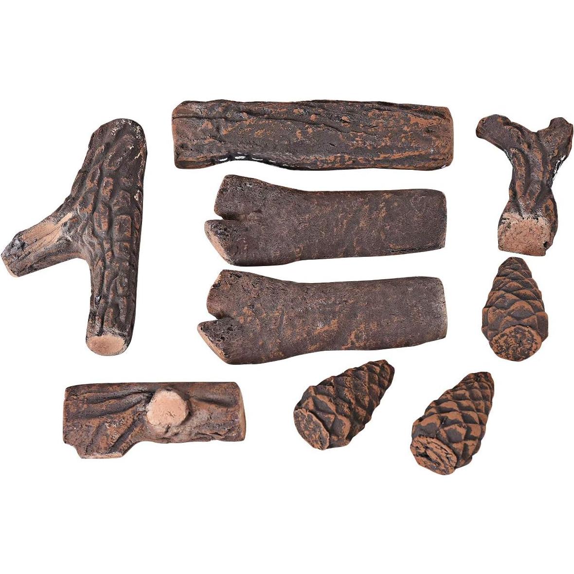 Juego de troncos de cerámica Goplus para chimeneas 9 PCS