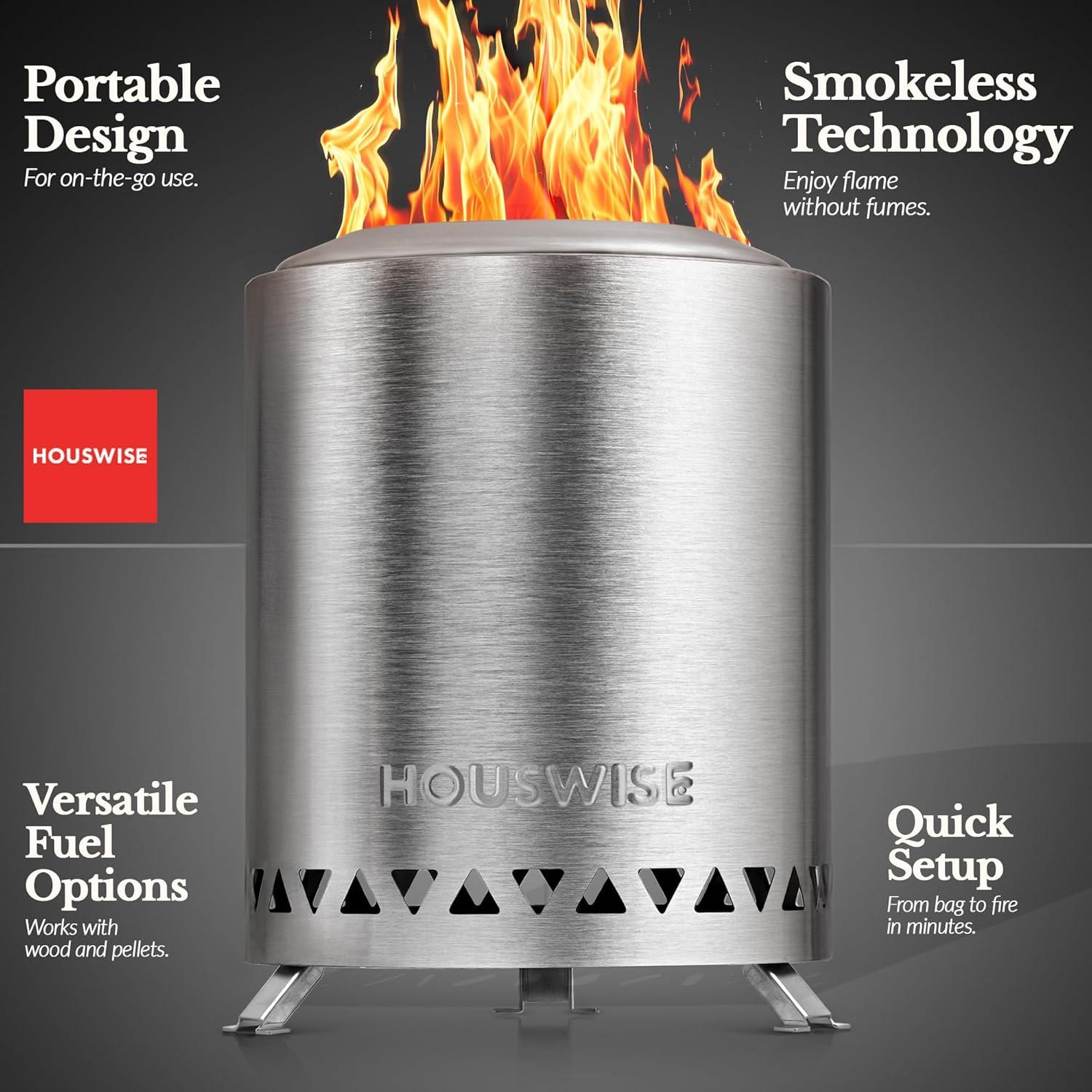 Hoguera de Mesa Sin Humo Houswise 8 Pulgadas Acero Inoxidable