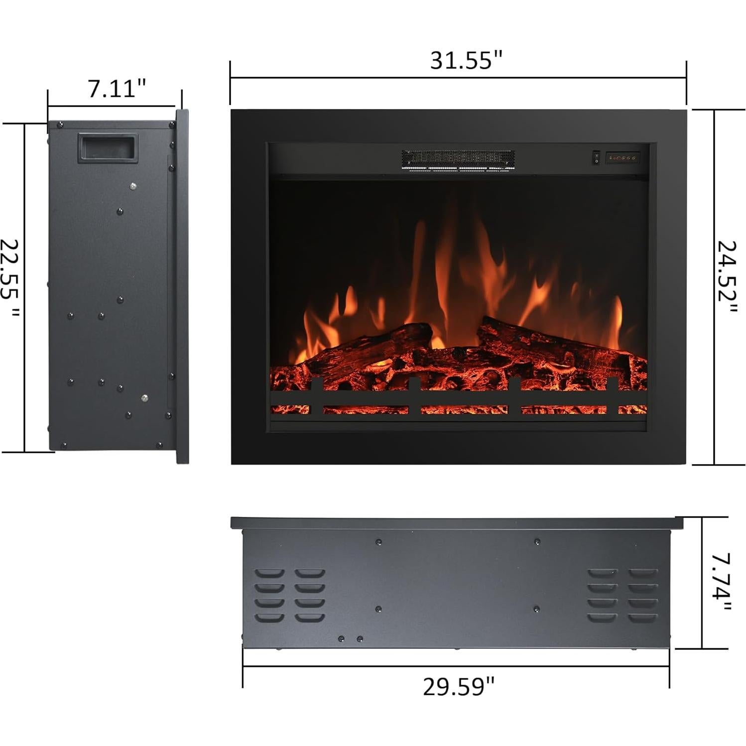 Chimenea Eléctrica Insertar RODALFLAME 83.82 cm 750/1500W Negro