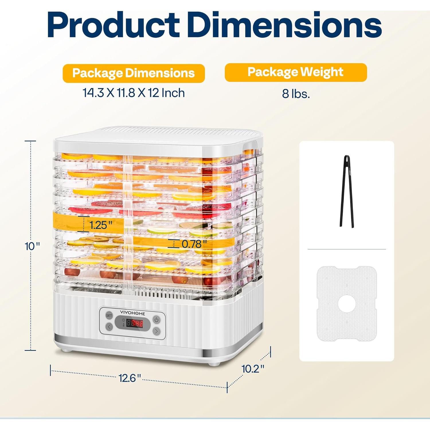 Deshidratador de Alimentos VIVOHOME 8 Bandejas 400W Blanco