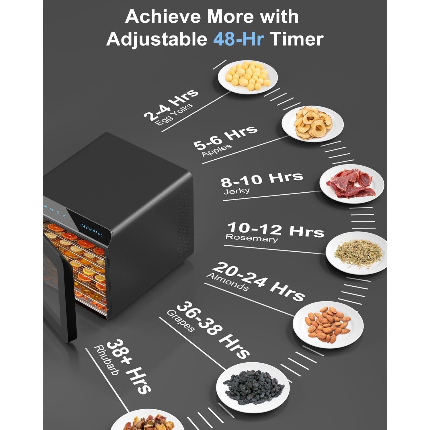 Deshidratador de Alimentos CROWNFUL CF-FD01 7 Bandejas Acero Inoxidable