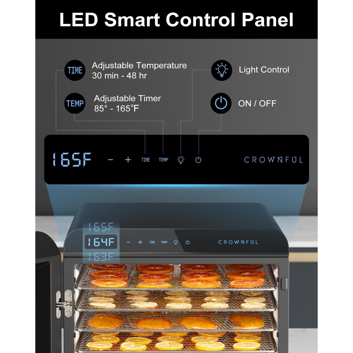 Deshidratador de Alimentos CROWNFUL CF-FD01 7 Bandejas Acero Inoxidable
