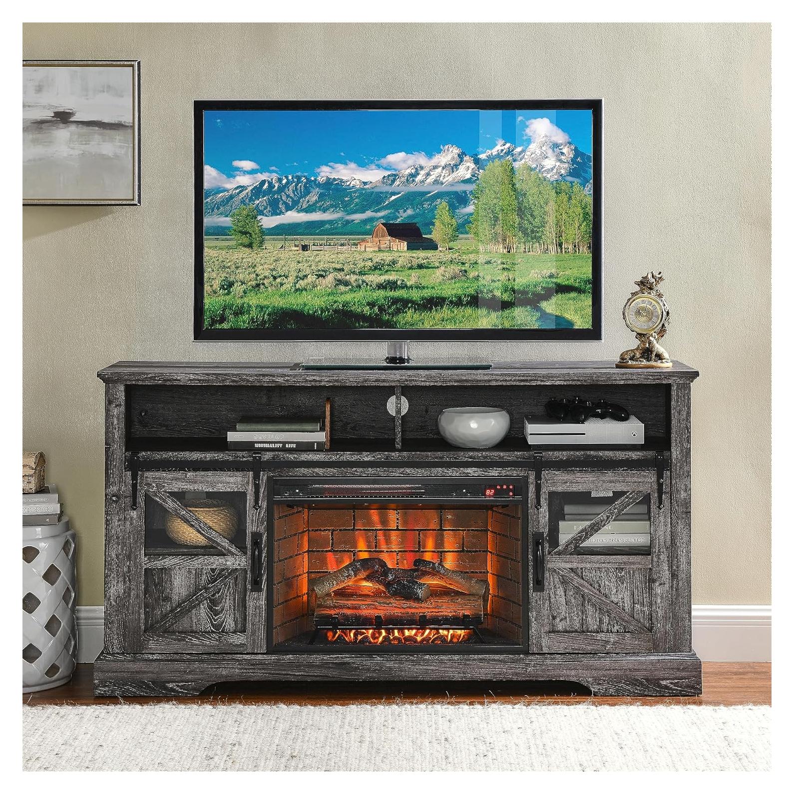 Centro de Entretenimiento con Chimenea Eléctrica 152 cm Roble Oscuro