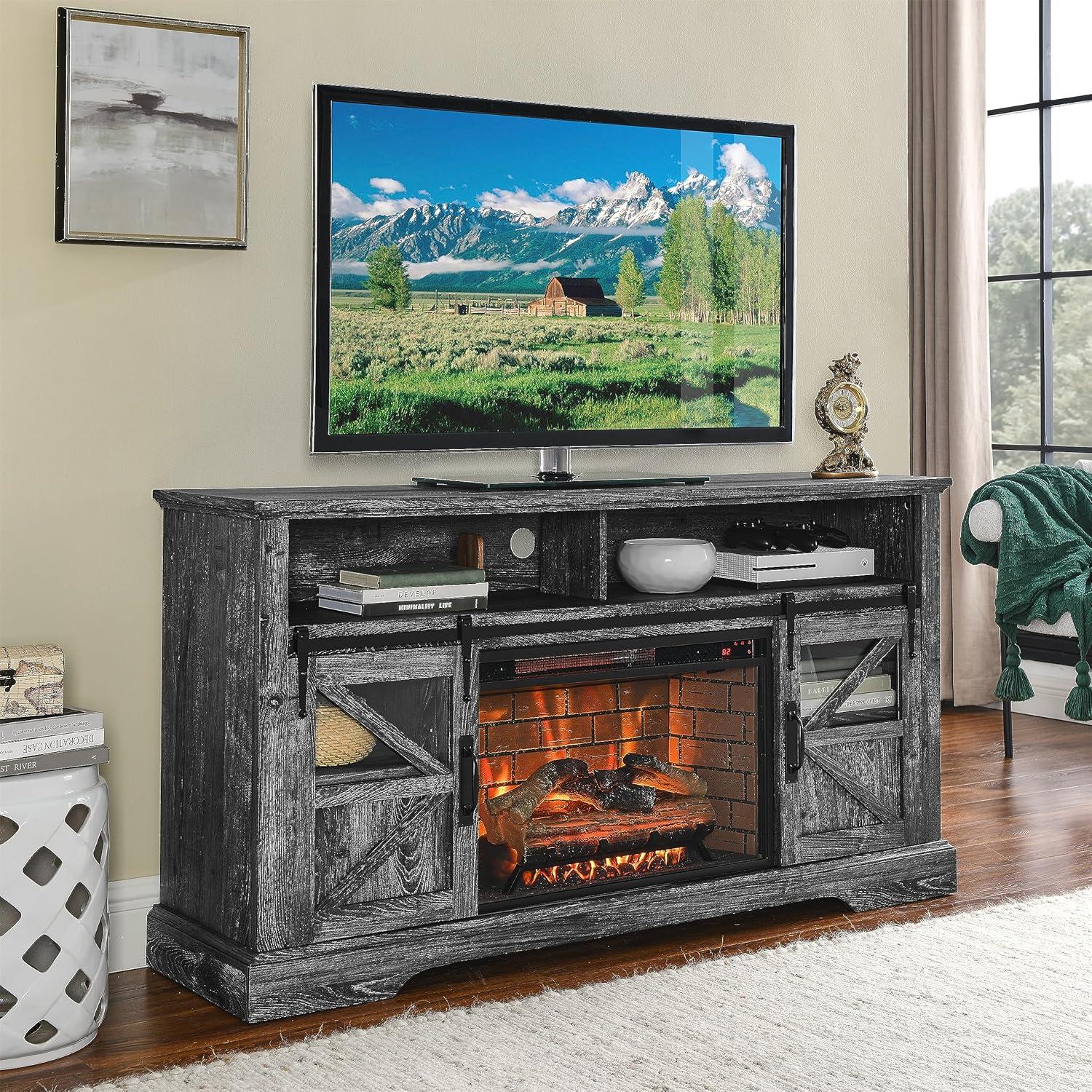 Centro de Entretenimiento con Chimenea Eléctrica 152 cm Roble Oscuro