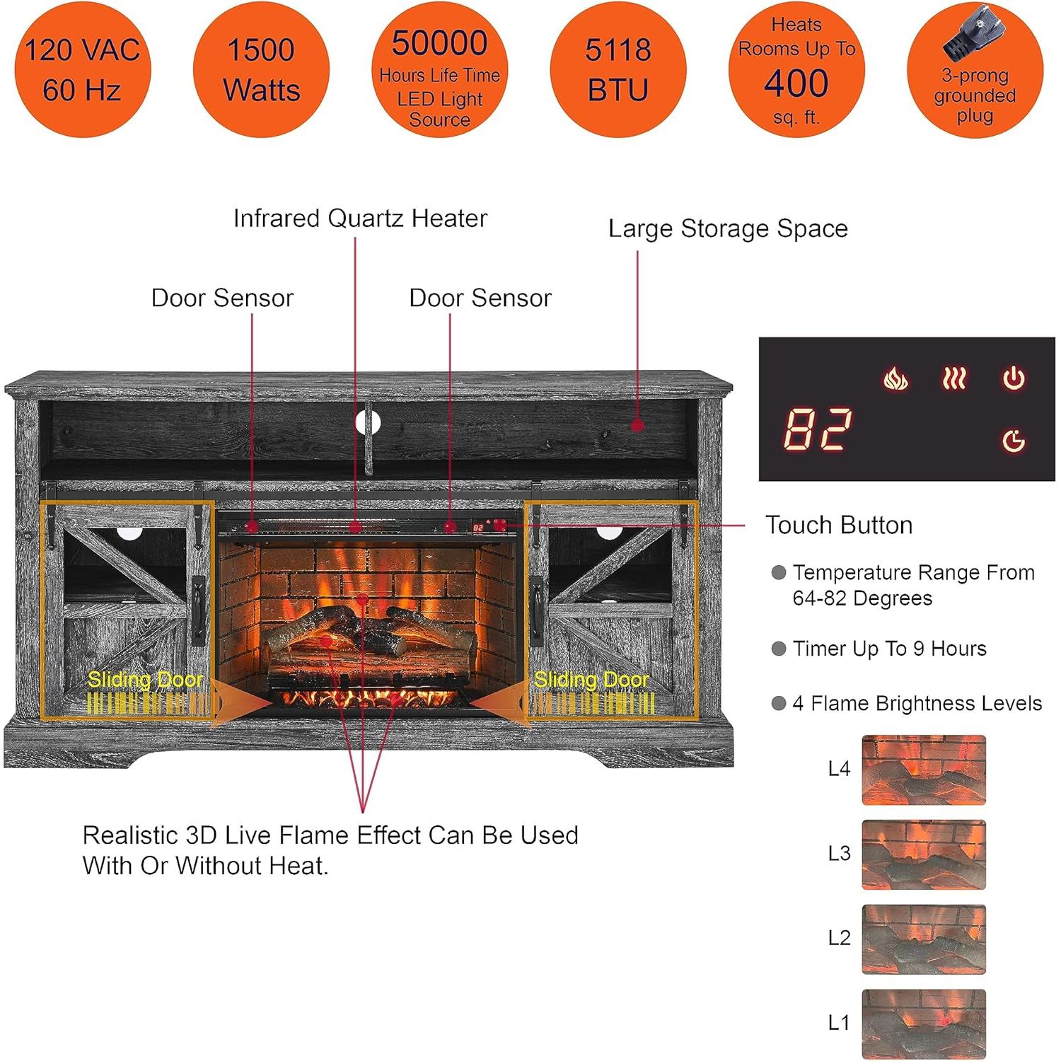Centro de Entretenimiento con Chimenea Eléctrica 152 cm Roble Oscuro