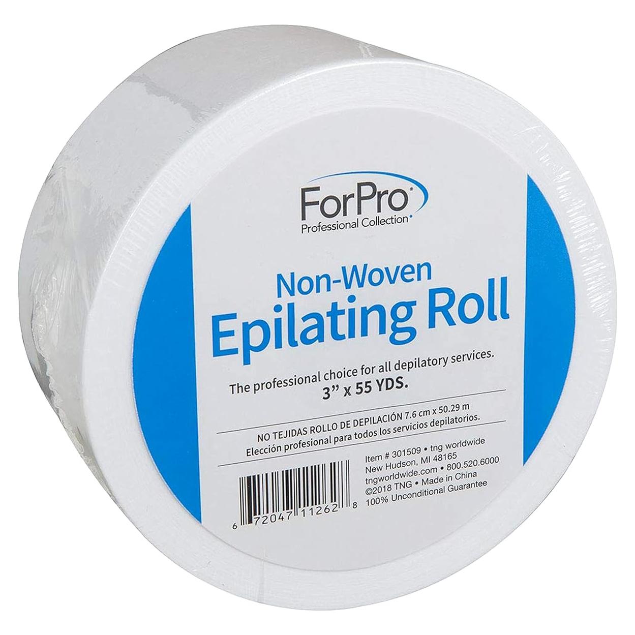 ForPro Non-Woven Epilating Roll for Body and Facial Hair Removal, Tear-Resistant, Lint-Free, 3” x 55 Yards, White