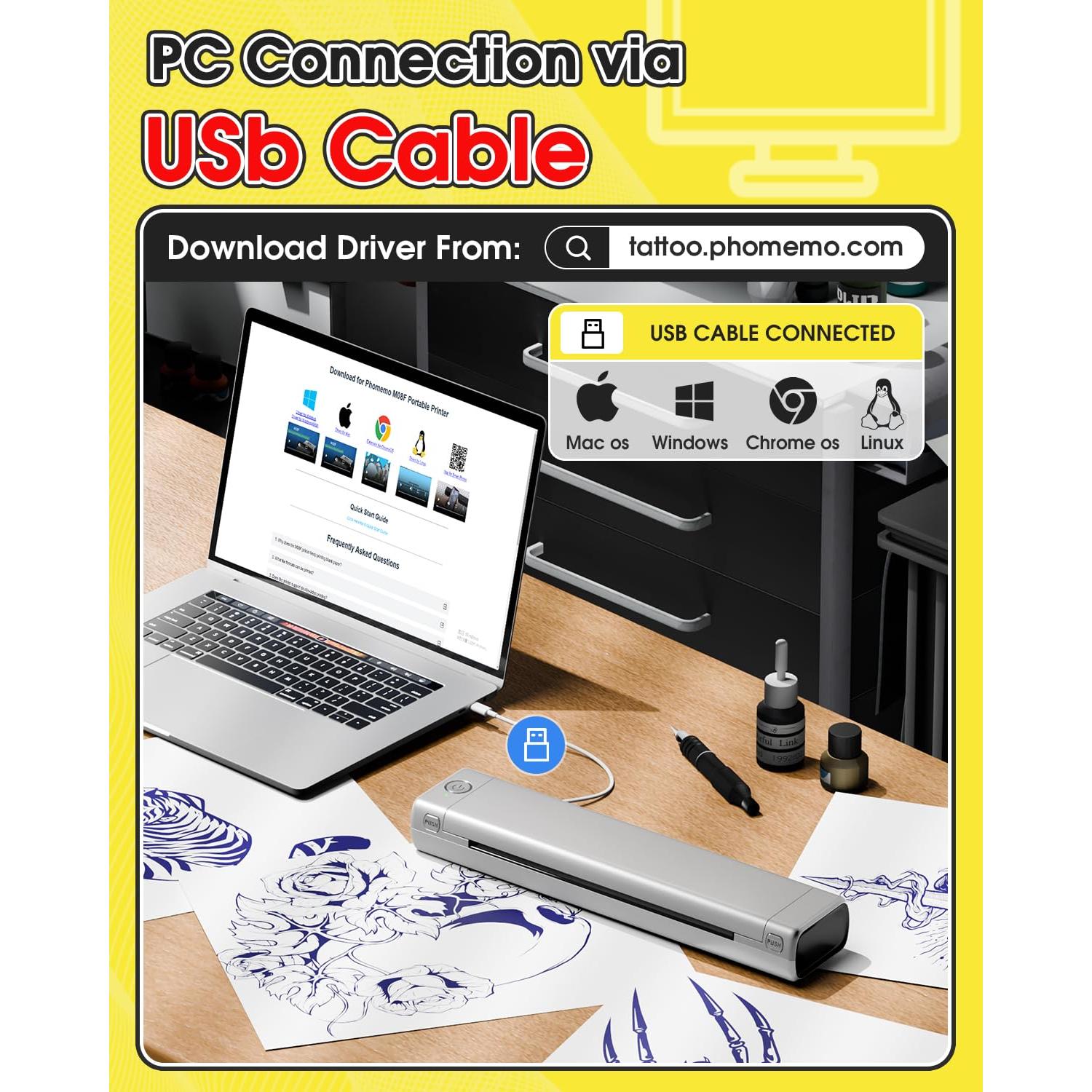 Impresora de Tatuajes Phomemo M08F Bluetooth Portátil Plata