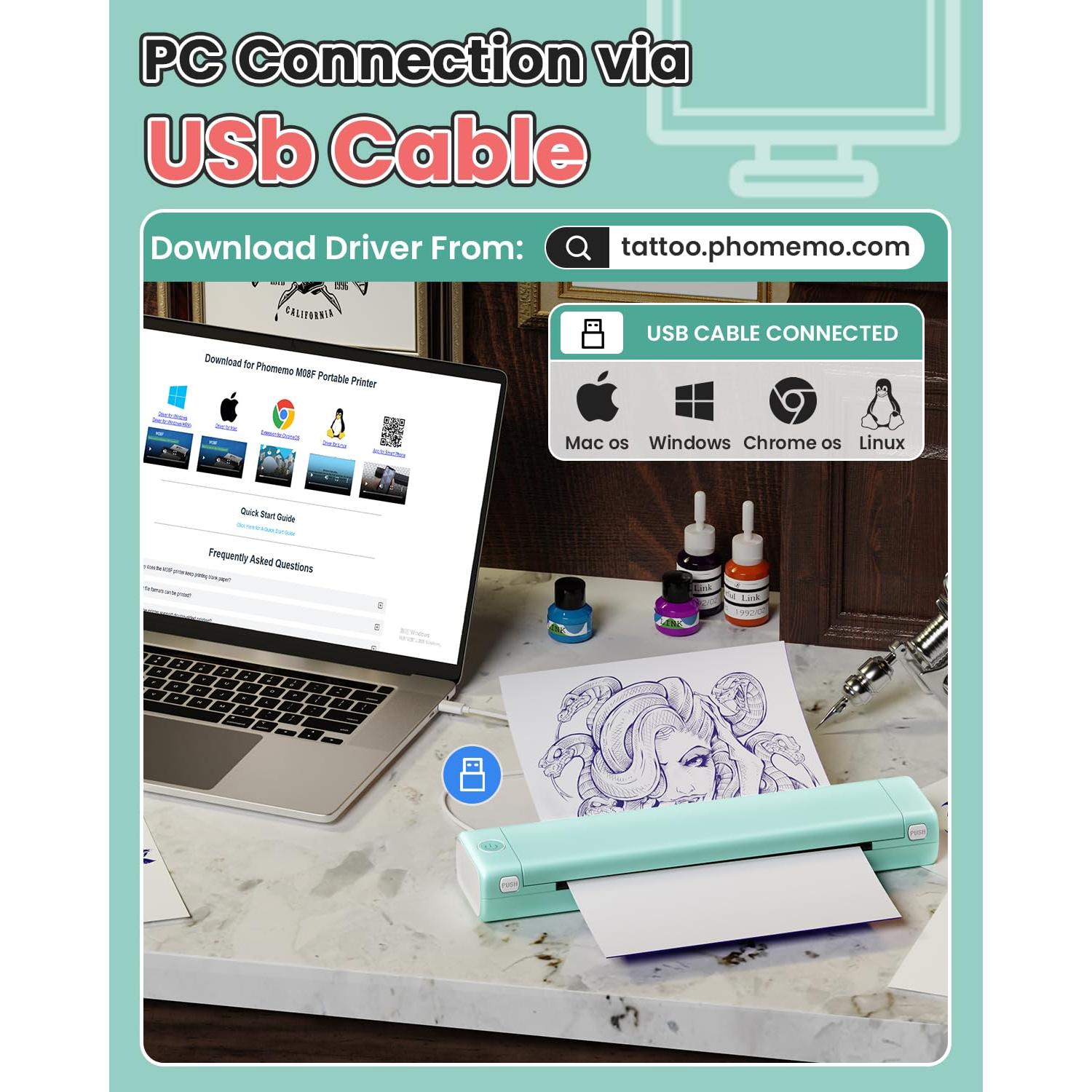 Impresora de Tatuajes Inalámbrica Phomemo M08F, 0.91 kg