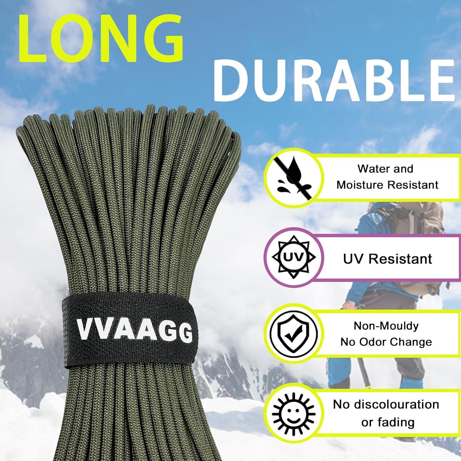 Cuerda Paracord VVAAGG 1000lb 15.24m Nylon Verde Militar
