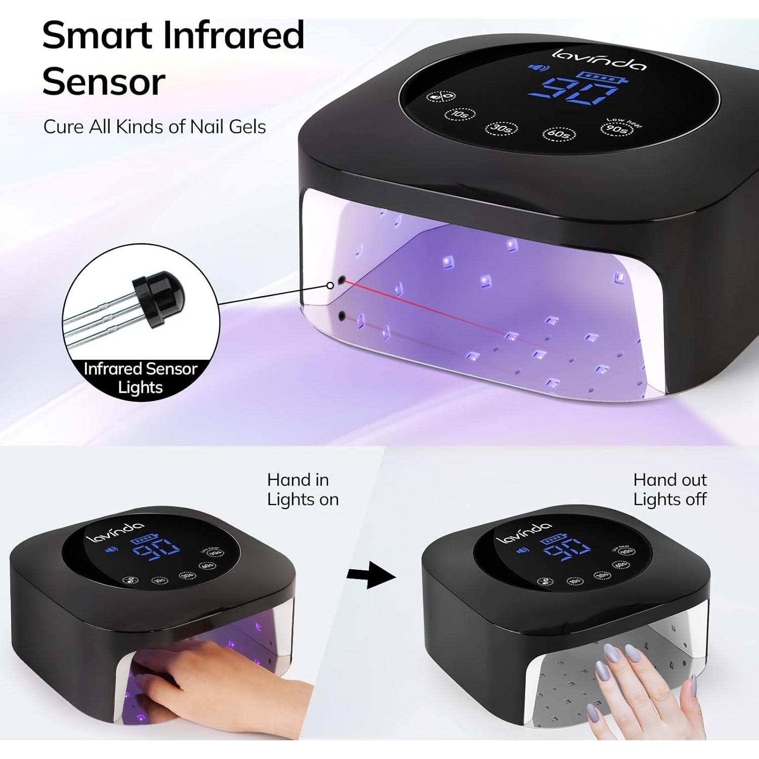 Lámpara UV para Uñas Lavinda 54W Recargable con Pantalla Táctil