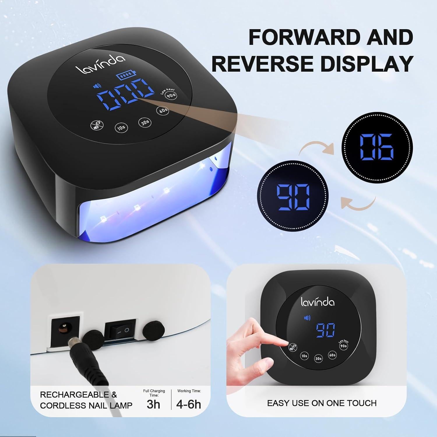 Lámpara UV para Uñas Lavinda 54W Recargable con Pantalla Táctil