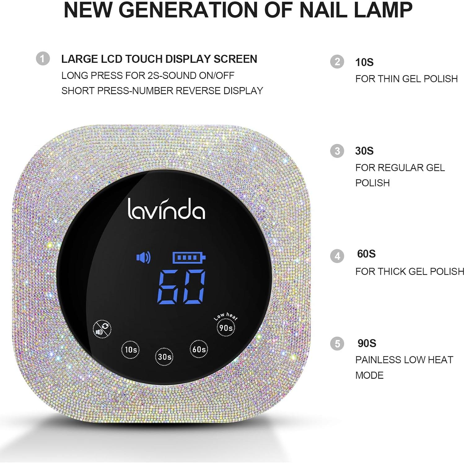 Lámpara de Uñas UV LED Lavinda 54W Recargable 4 Temporizadores