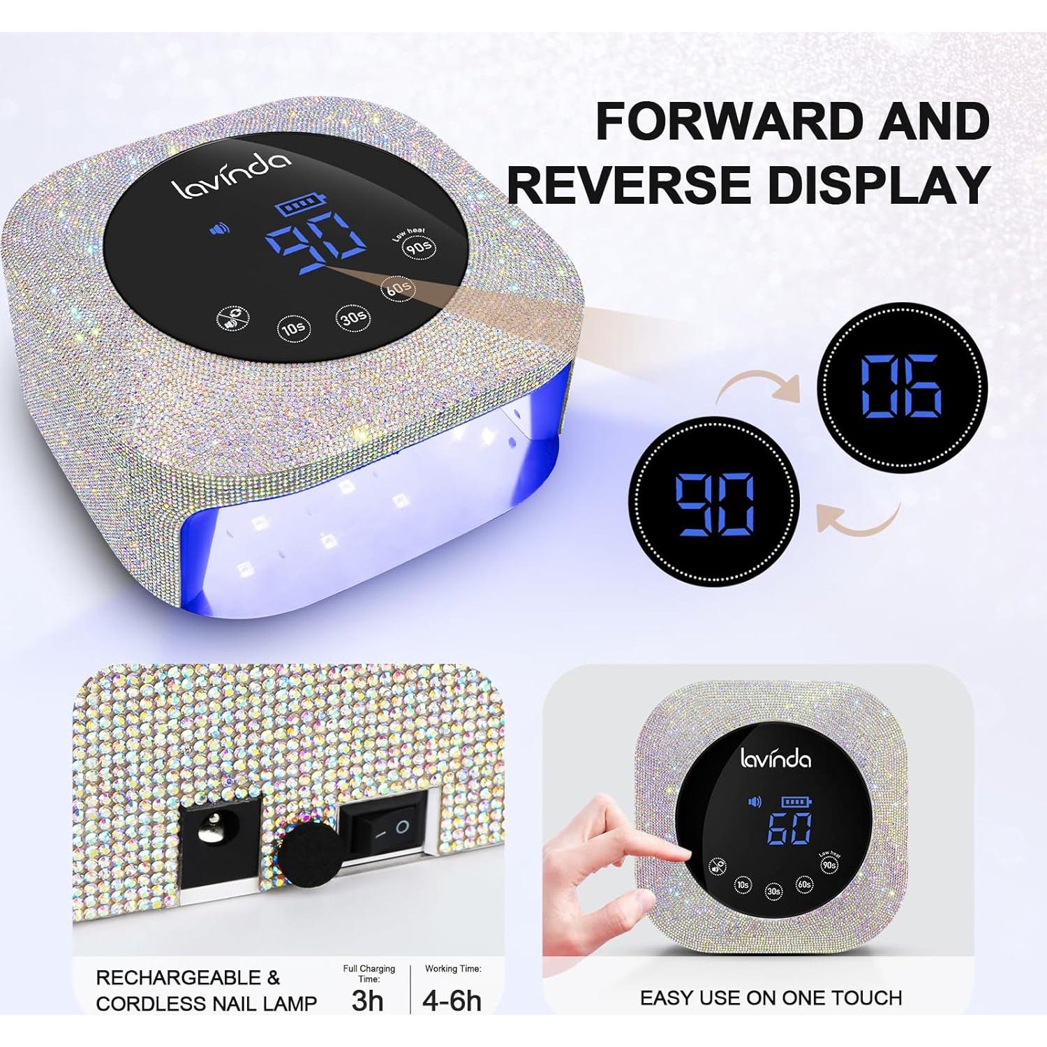 Lámpara de Uñas UV LED Lavinda 54W Recargable 4 Temporizadores