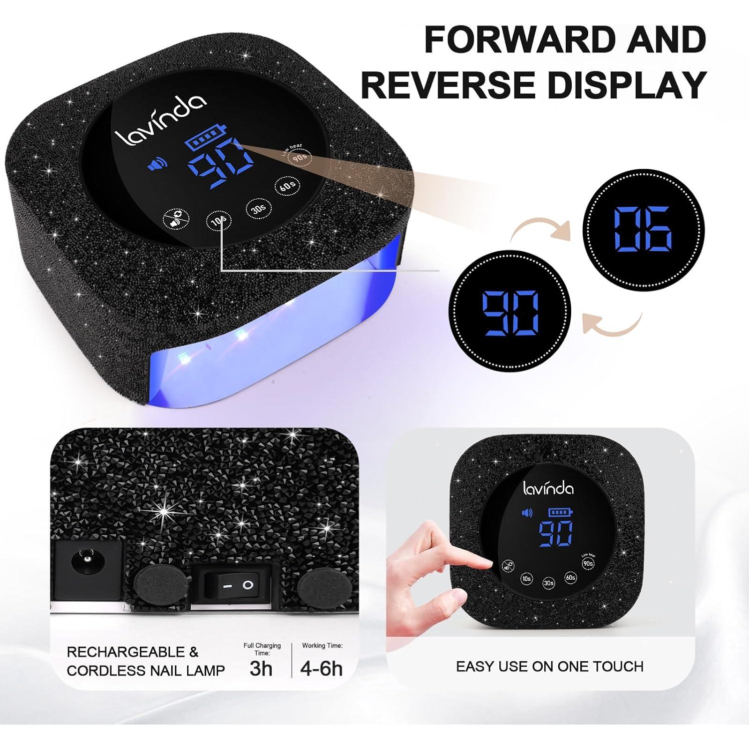 Lámpara UV LED Lavinda 54W Recargable con Pantalla LCD