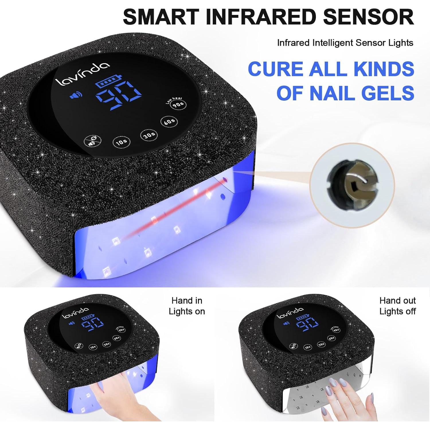 Lámpara UV LED Lavinda 54W Recargable con Pantalla LCD