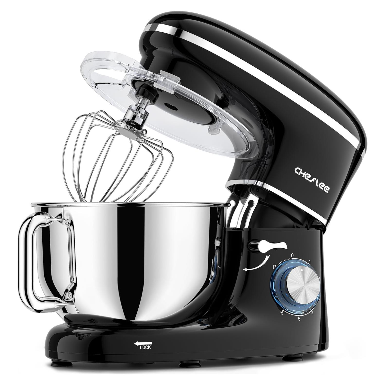 CHeflee Stand Mixer,600W 6+P With 6.5QT Stainless Steel Bowl,Dough Hook, Wire Whip & Beater,for Most Home Cooks,Black