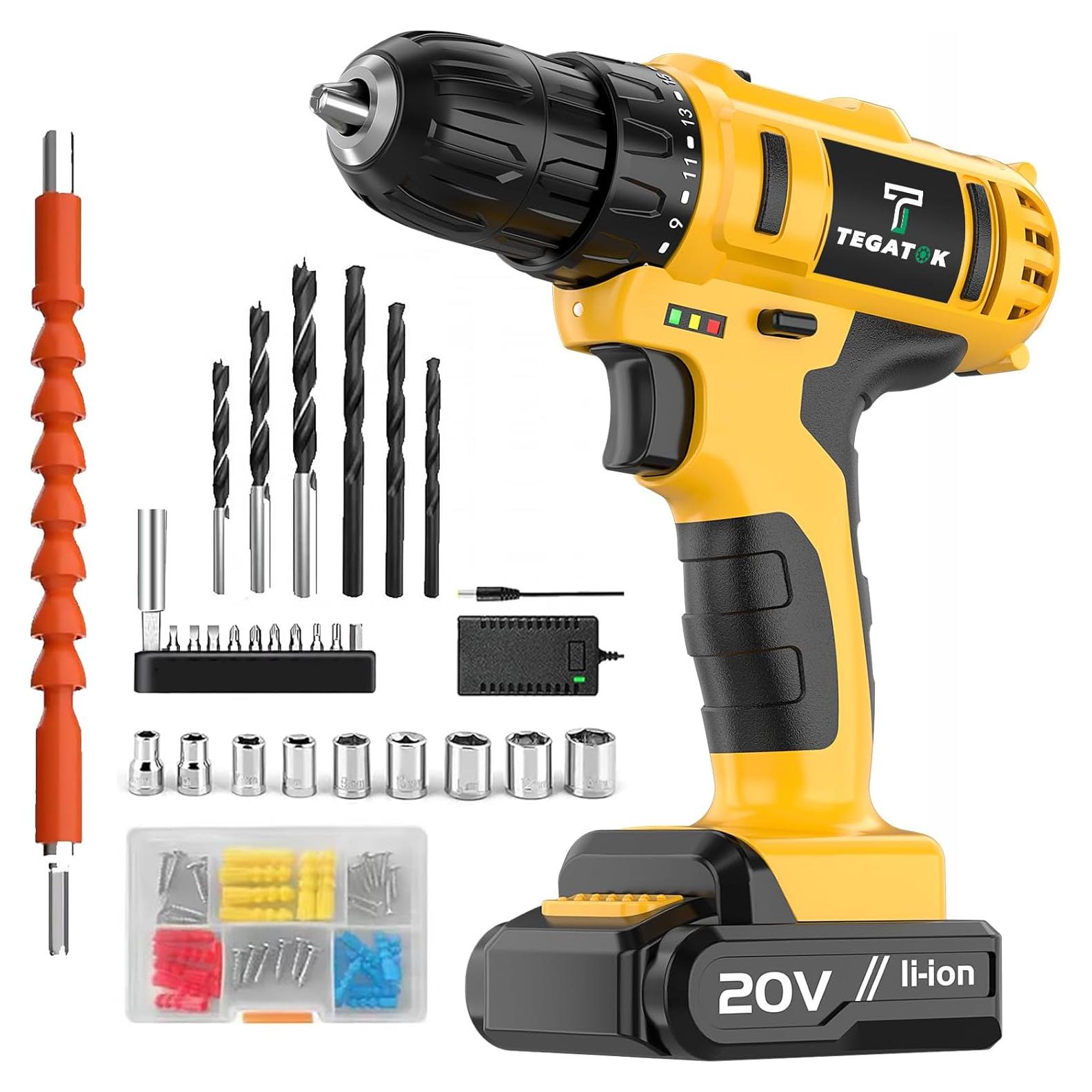 Taladro Inalámbrico Tegatok 20V con Luz LED y Batería