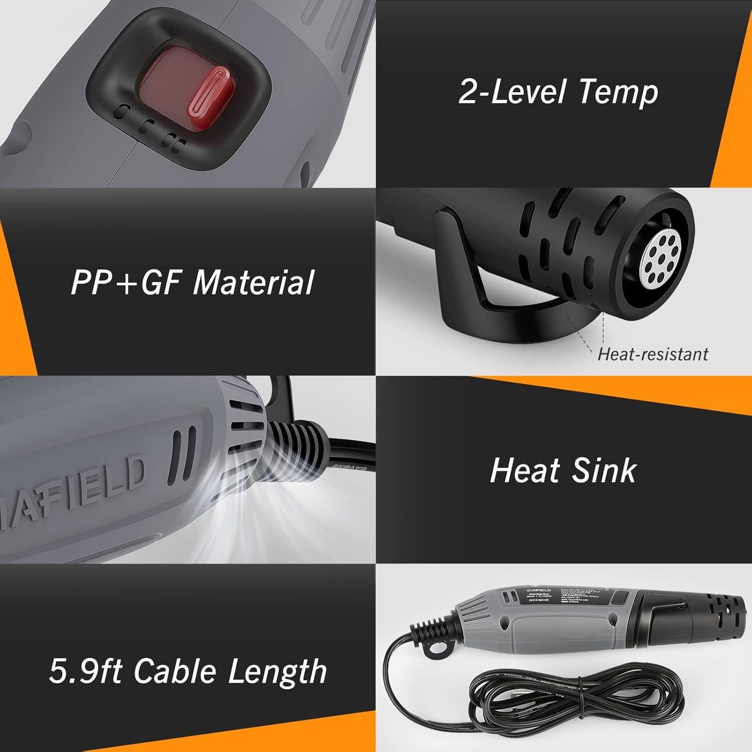 Pistola de Calor Mini DIAFIELD 150-450°C 1.8m Cable