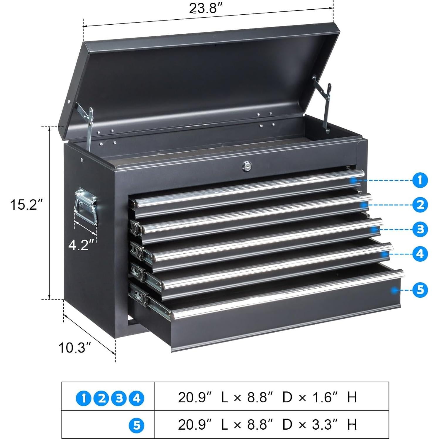 Winado 24" Portable Tool Box, 5 Drawers & Top Storage Tray Tool Box with Drawers, Lockable Metal Tool Chest Cabinet for Garage, Warehouse, Repair Shop & Home