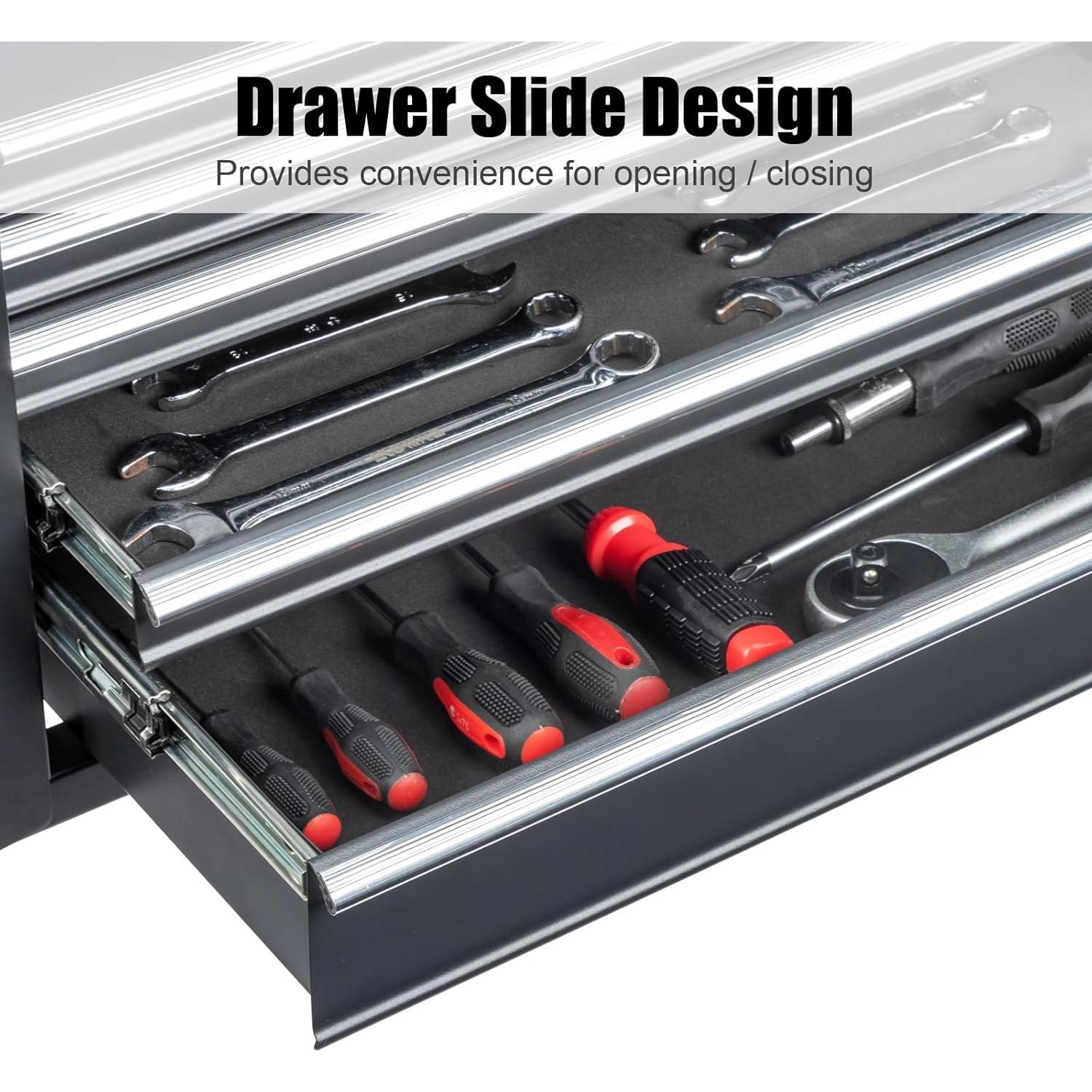 Winado 24" Portable Tool Box, 5 Drawers & Top Storage Tray Tool Box with Drawers, Lockable Metal Tool Chest Cabinet for Garage, Warehouse, Repair Shop & Home