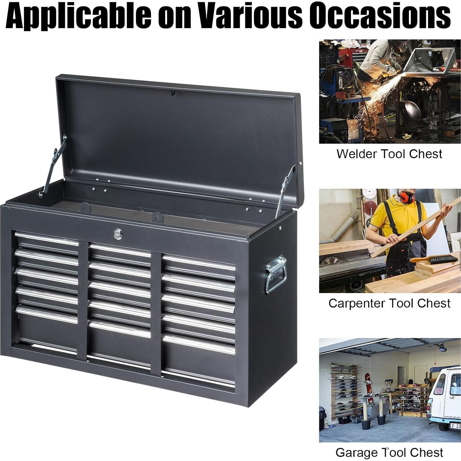 Winado 24" Portable Tool Box, 5 Drawers & Top Storage Tray Tool Box with Drawers, Lockable Metal Tool Chest Cabinet for Garage, Warehouse, Repair Shop & Home