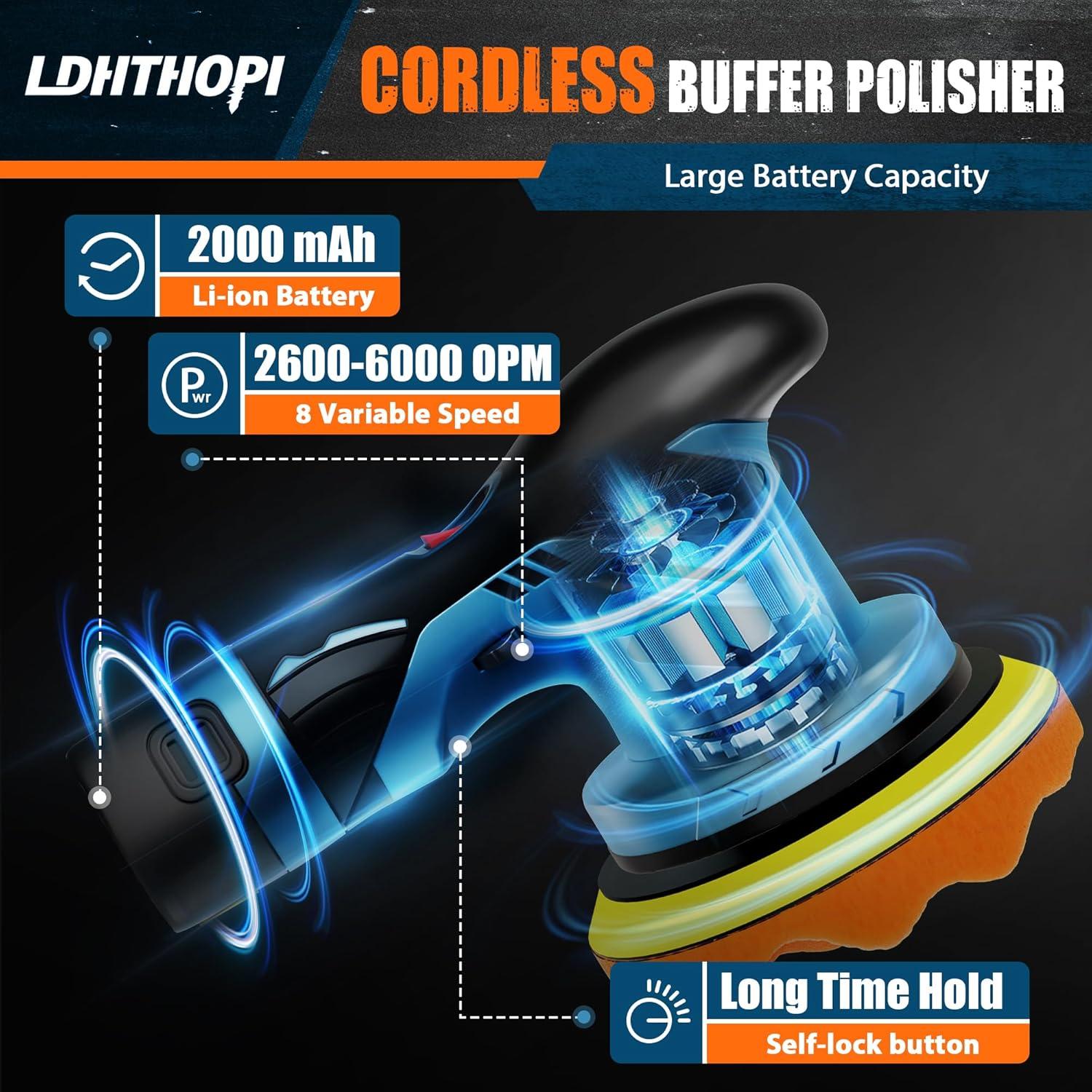 Pulidora Inalámbrica LDHTHOPI 12V 2000mAh 6 Velocidades