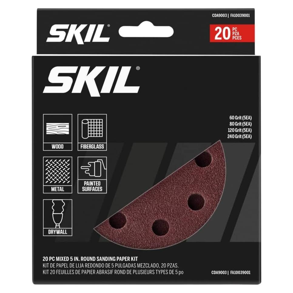 Kit de Papel de Lija Redondo Mixto SKIL 20 Piezas 12.7 cm 60-240 Granos