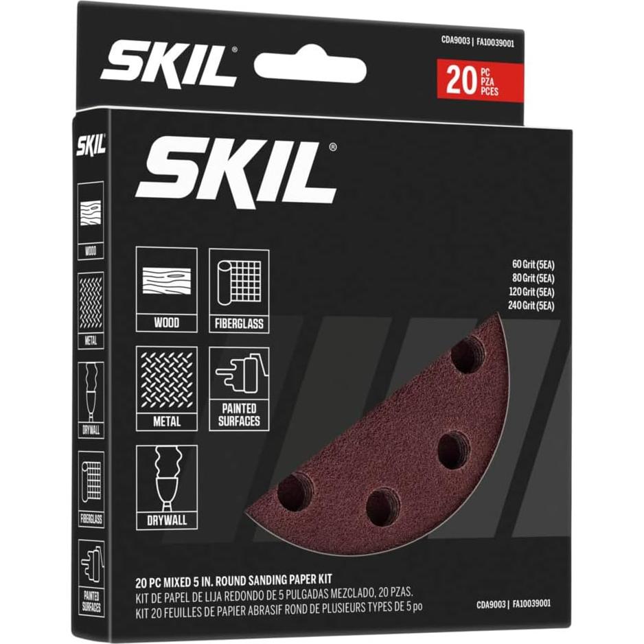 Kit de Papel de Lija Redondo Mixto SKIL 20 Piezas 12.7 cm 60-240 Granos