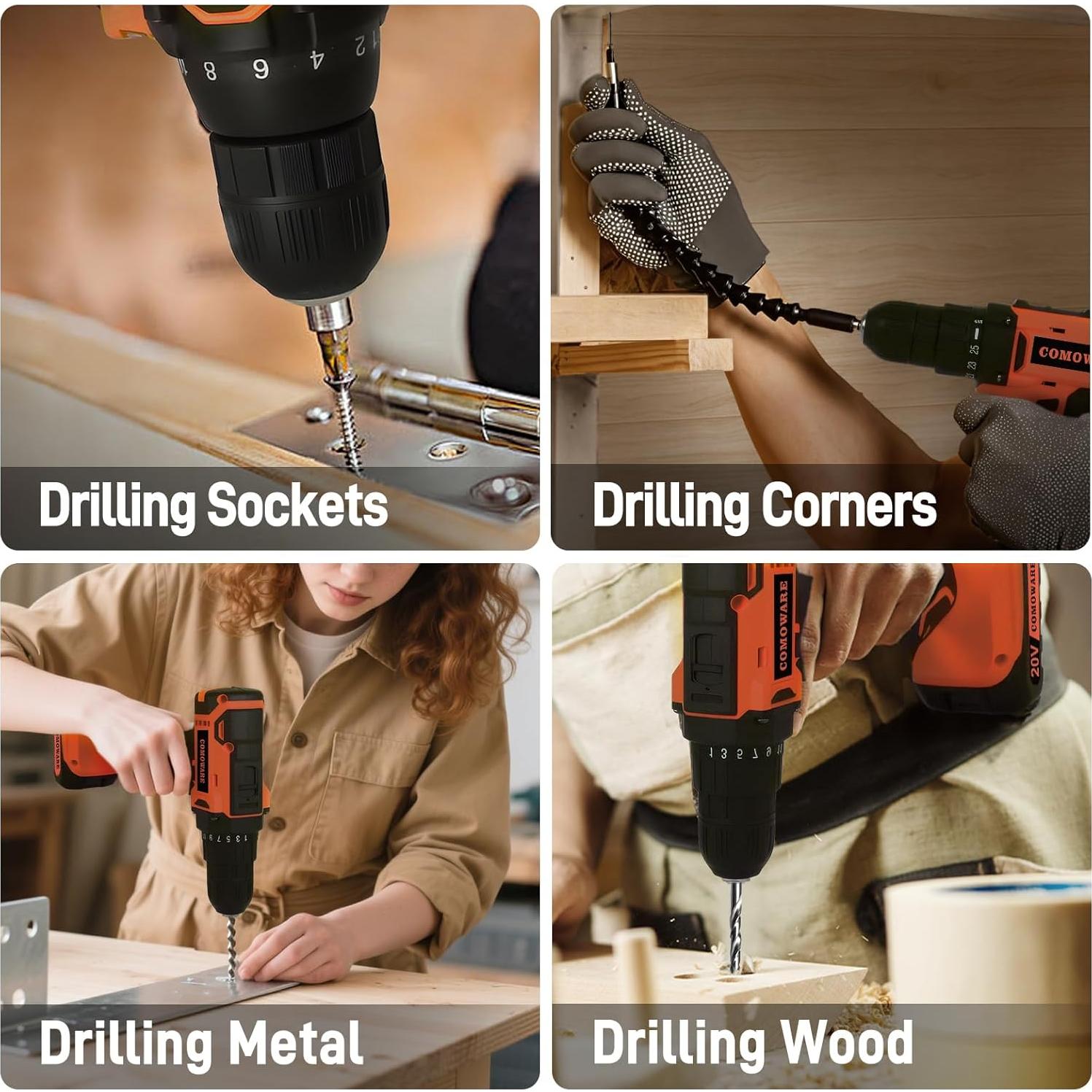 Juego de Taladro Inalámbrico 20V COMOWARE 171 Piezas