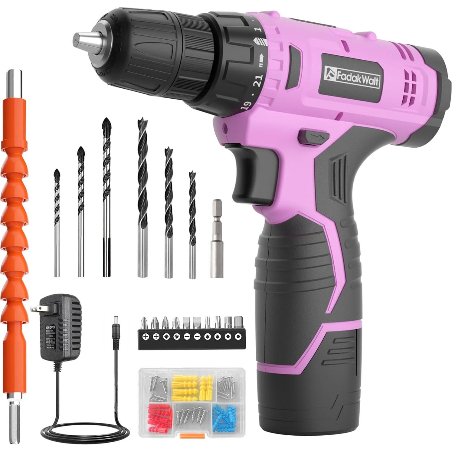 Taladro Inalámbrico FADAKWALT 12V Rosa con Batería y Cargador