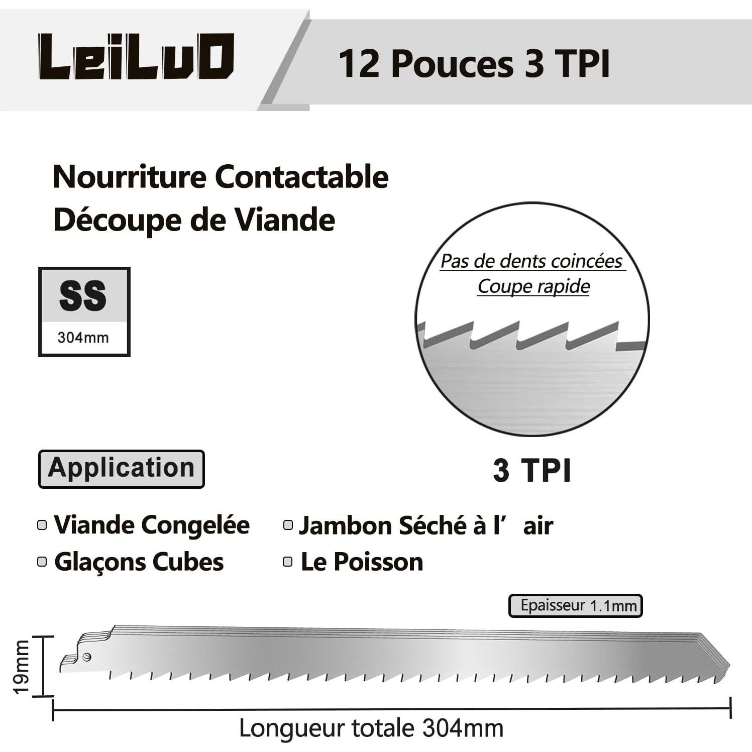 Cuchillas de Sierra Recíproca LEILUO 30.48cm Acero Inoxidable 5 Pzas