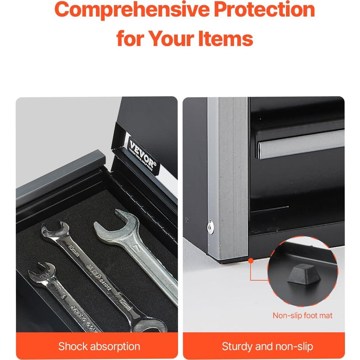 VEVOR Metal Tool Box, 8.6-inch, Portable Metal Tool Box with 3 Drawers, Small Tool Chest with EVA Liners and PP Feet Pads, Heavy-Duty Steel With Ball Bearing Opening and Powder Coated Finish, Black