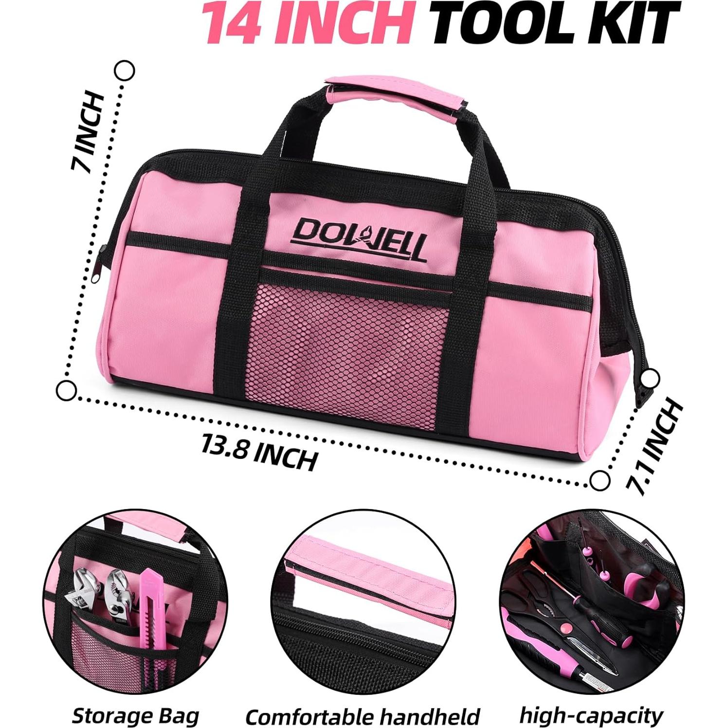 Kit de Herramientas Rosa DOWELL 140PCS con Bolsa 35.56 cm