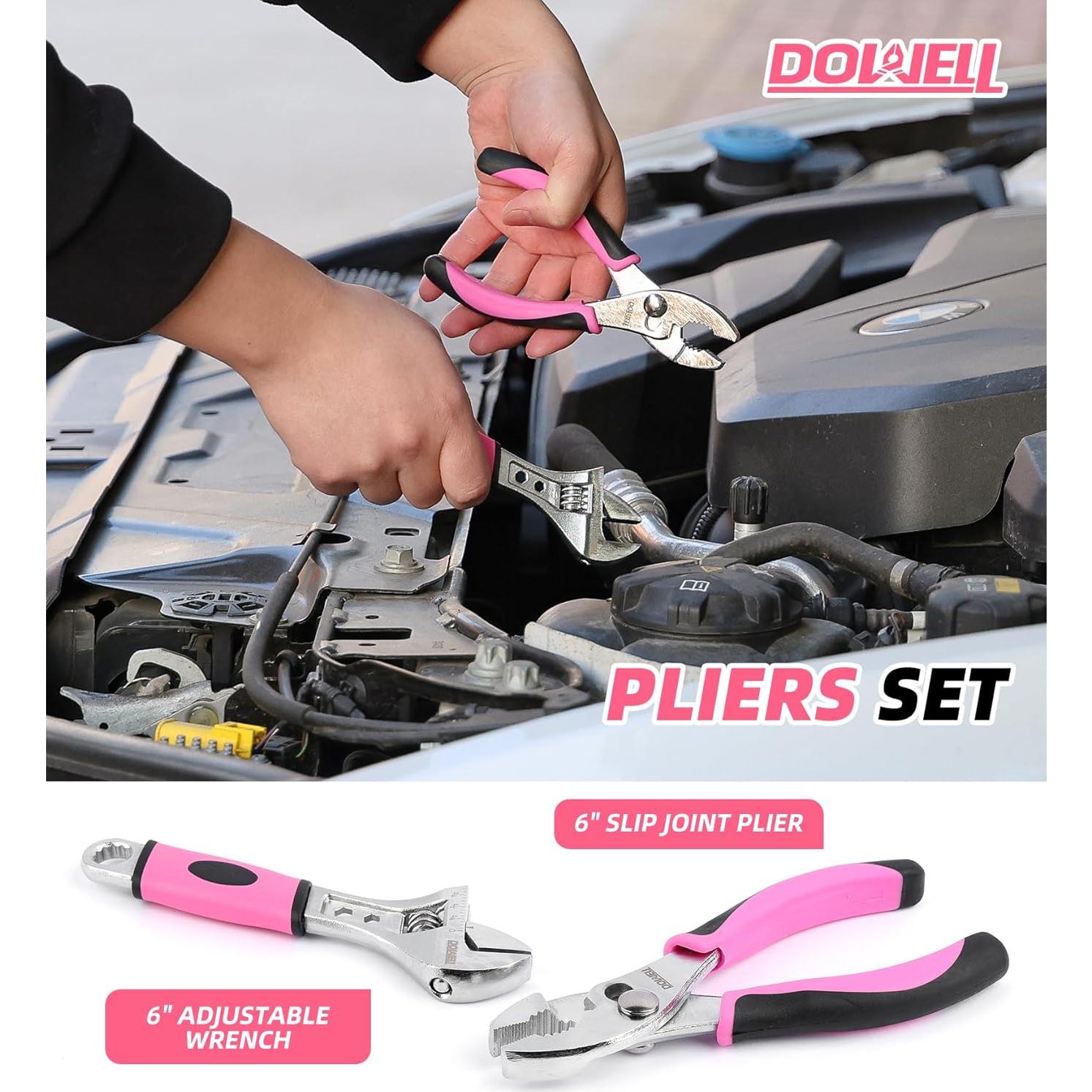 Kit de Herramientas Rosa DOWELL 140PCS con Bolsa 35.56 cm