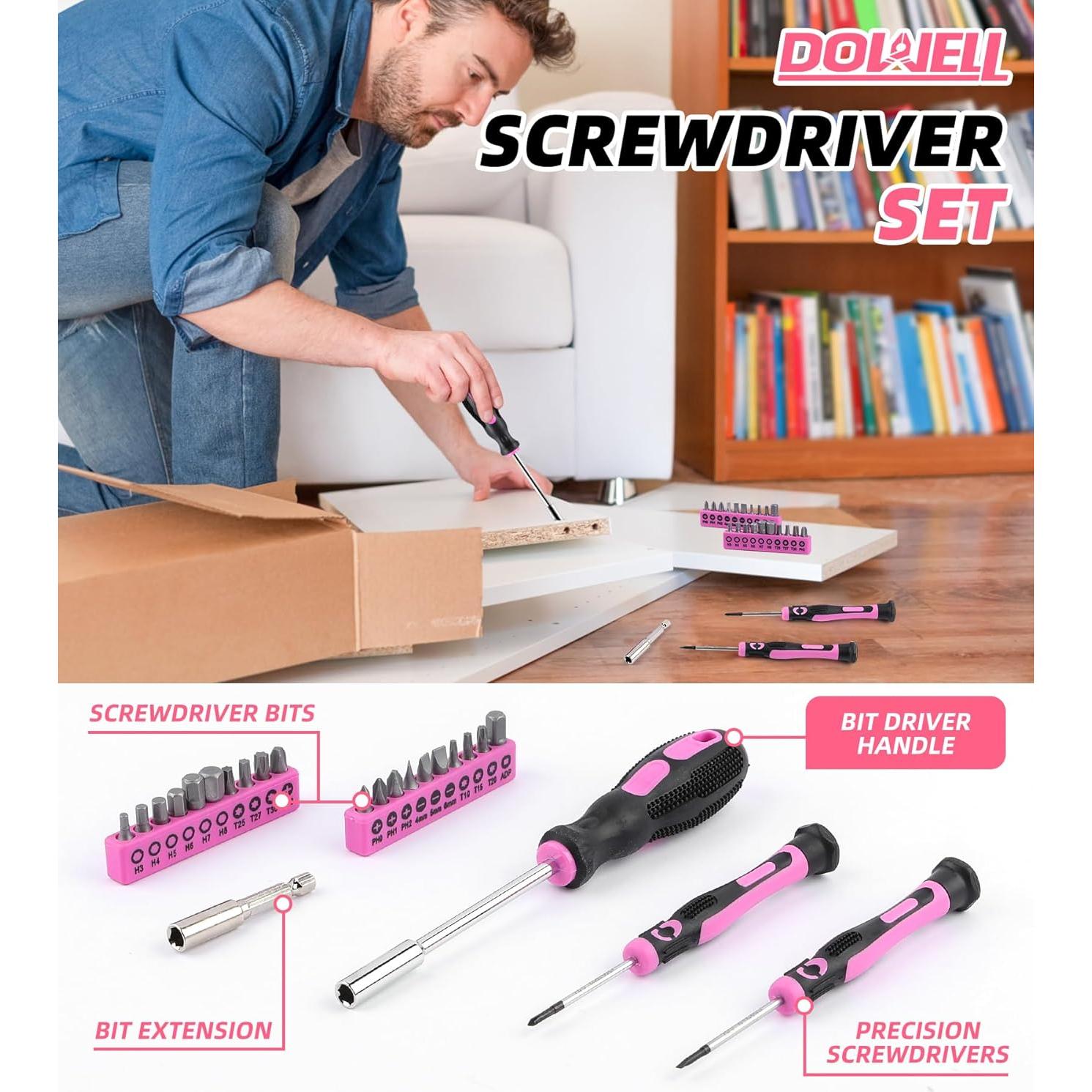 Kit de Herramientas Rosa DOWELL 140PCS con Bolsa 35.56 cm