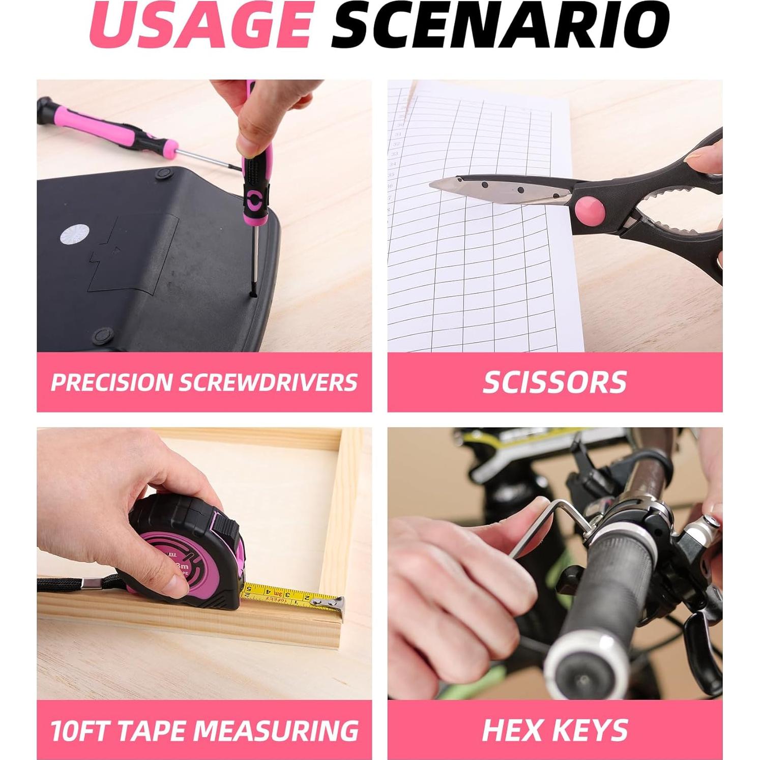 Kit de Herramientas Rosa DOWELL 140PCS con Bolsa 35.56 cm