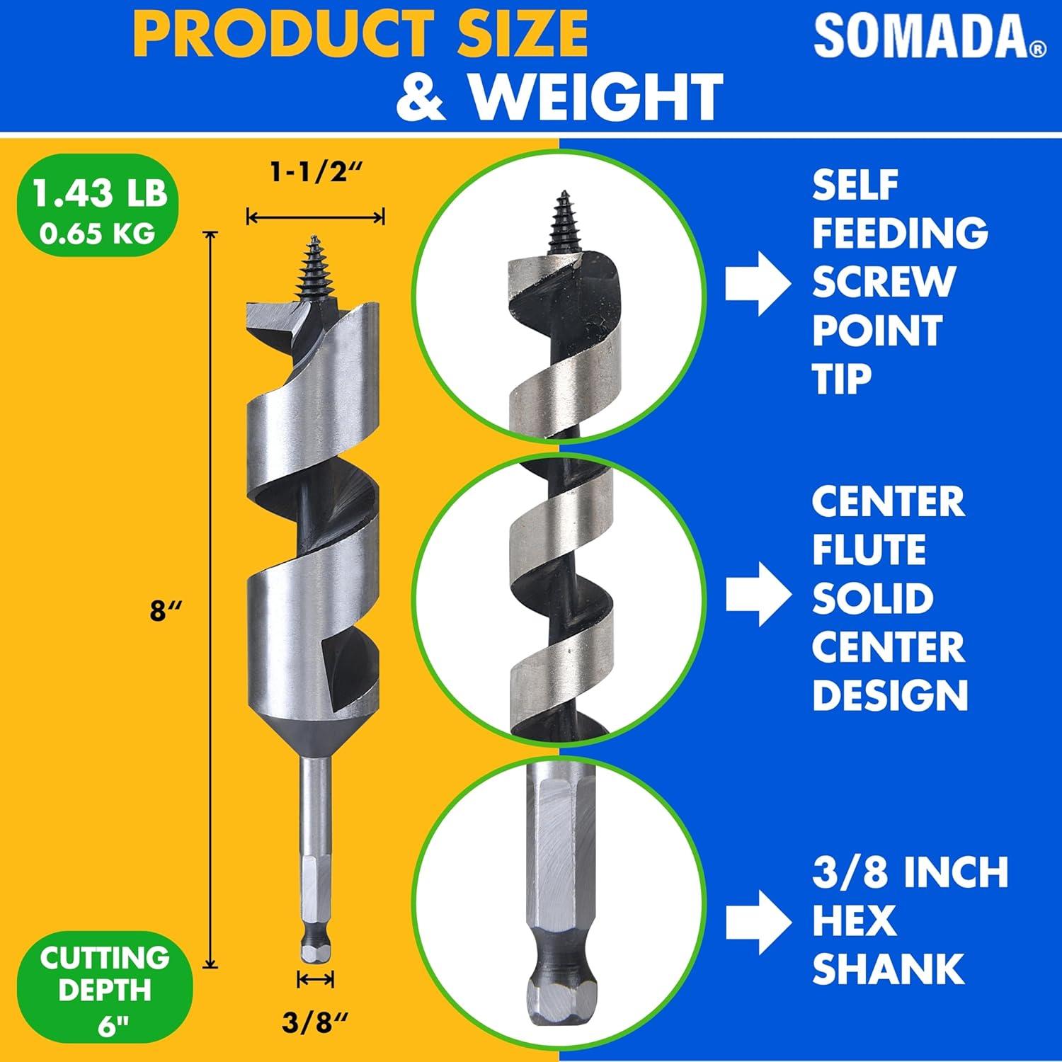 Broca de Auger SOMADA 3.81 cm x 20.32 cm para Madera