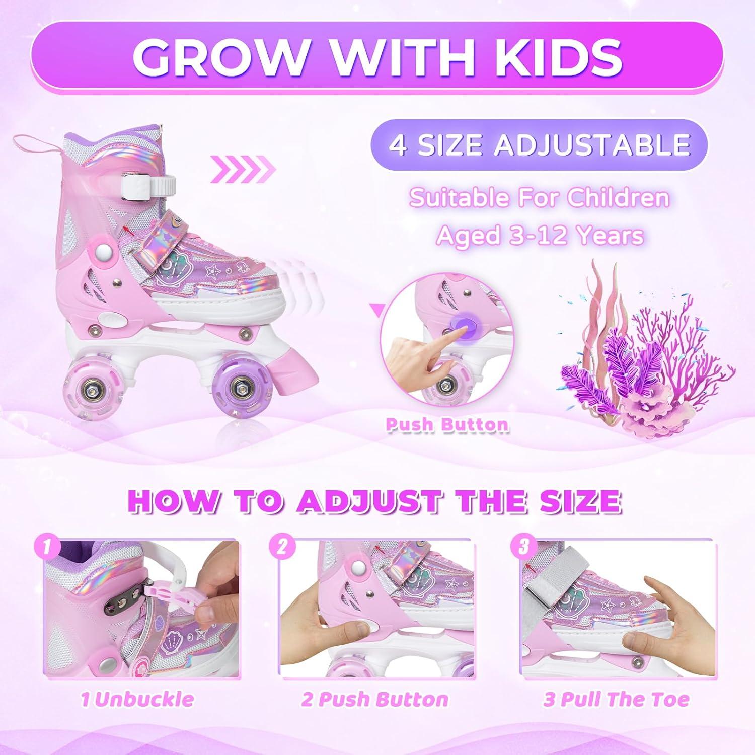 Patines en Línea MonSports Rosa Ajustables con Luces