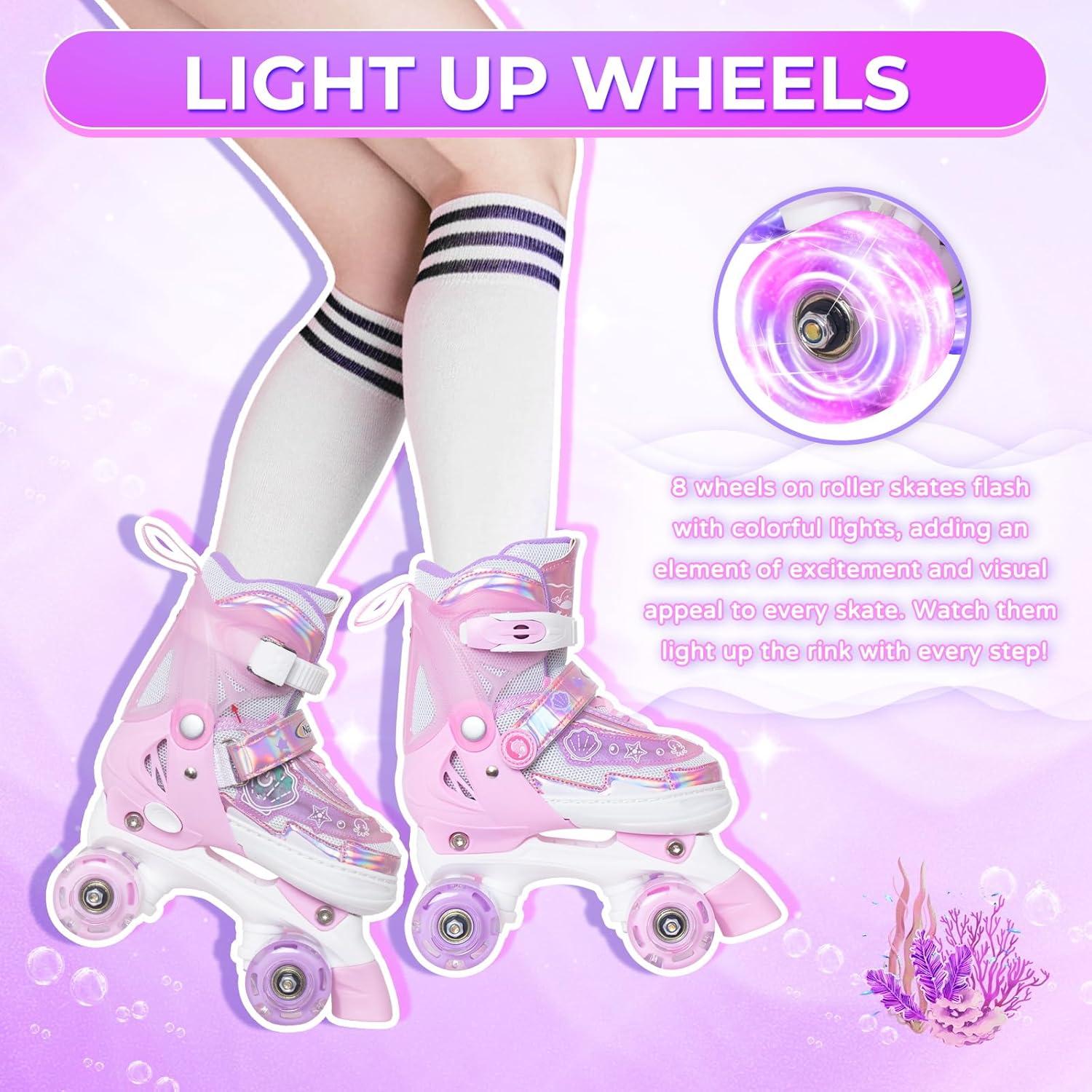 Patines en Línea MonSports Rosa Ajustables con Luces